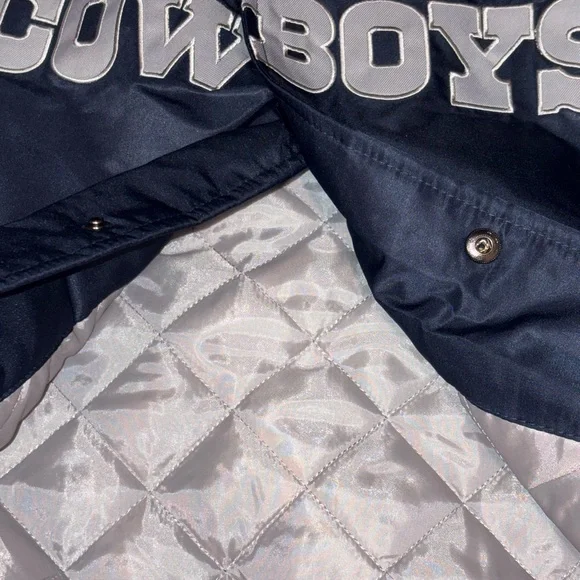 NFL Dallas Cowboys Blue Satin Snap Button Bomber Jacket Mens - Picture 4 of 5